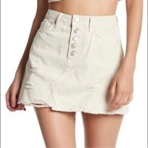 Free People Skirt Womens 28 Cream Distressed ALine Denim Button Fly Short Mini